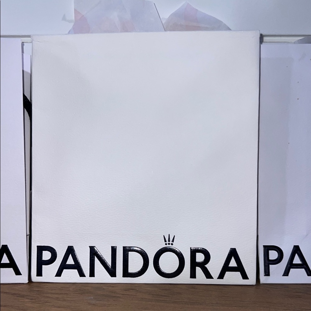 Pandora Elegant White Gift Bags With Pink Interior and Pandora Tissue Paper. - Picture 2 of 16